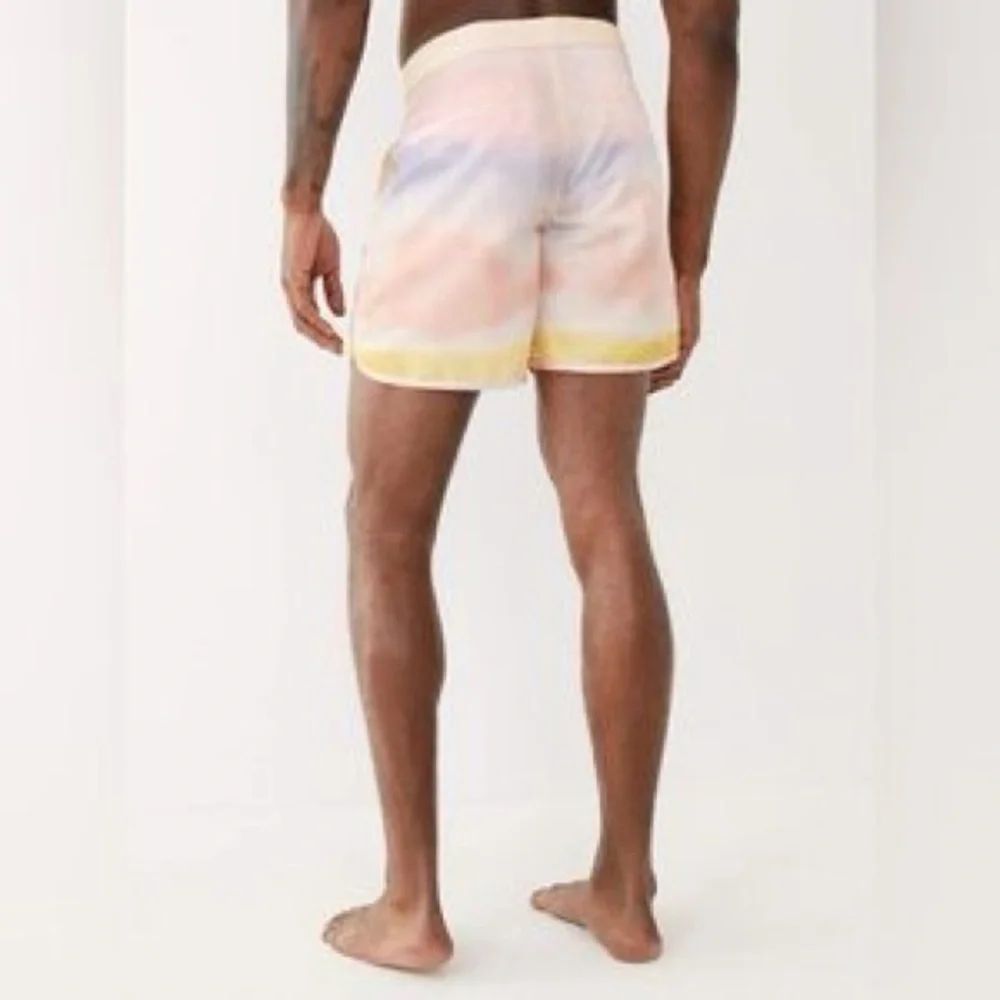 True Religion Tie Dye Board Shorts Men’s Size 36 Pink Yellow Swim Trunks